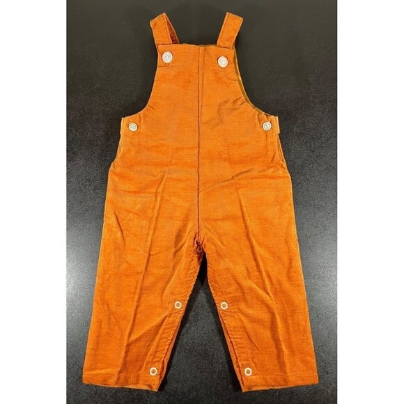 Vintage Tiny World Montgomery Ward Corduroy Overalls Burn Orange 24M - Picture 1 of 9